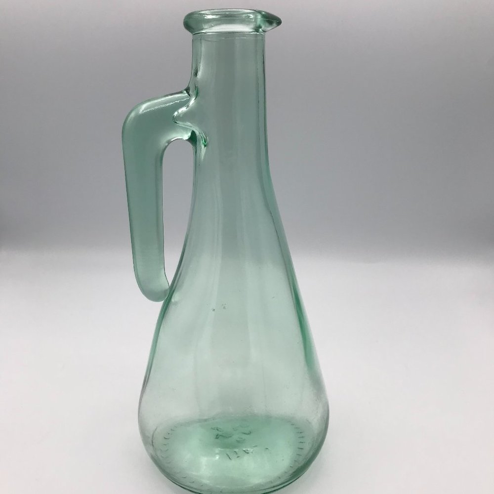 Vintage Aqua Green Glass Bottle w/ Handle Pour Spout Decanter Made in Italy